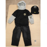 J15557: Boys Bench Mock Sleeve Hoodie, Knitted Beanie Hat & Carpenter Jeans Outfit (2-6 Years)